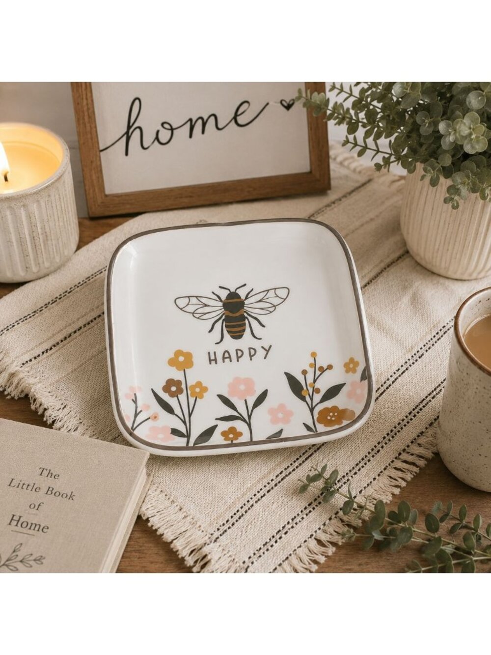 Karma Flora Square Trinket Tray Small Bee Happy Flowers Metallic Matte Gift New